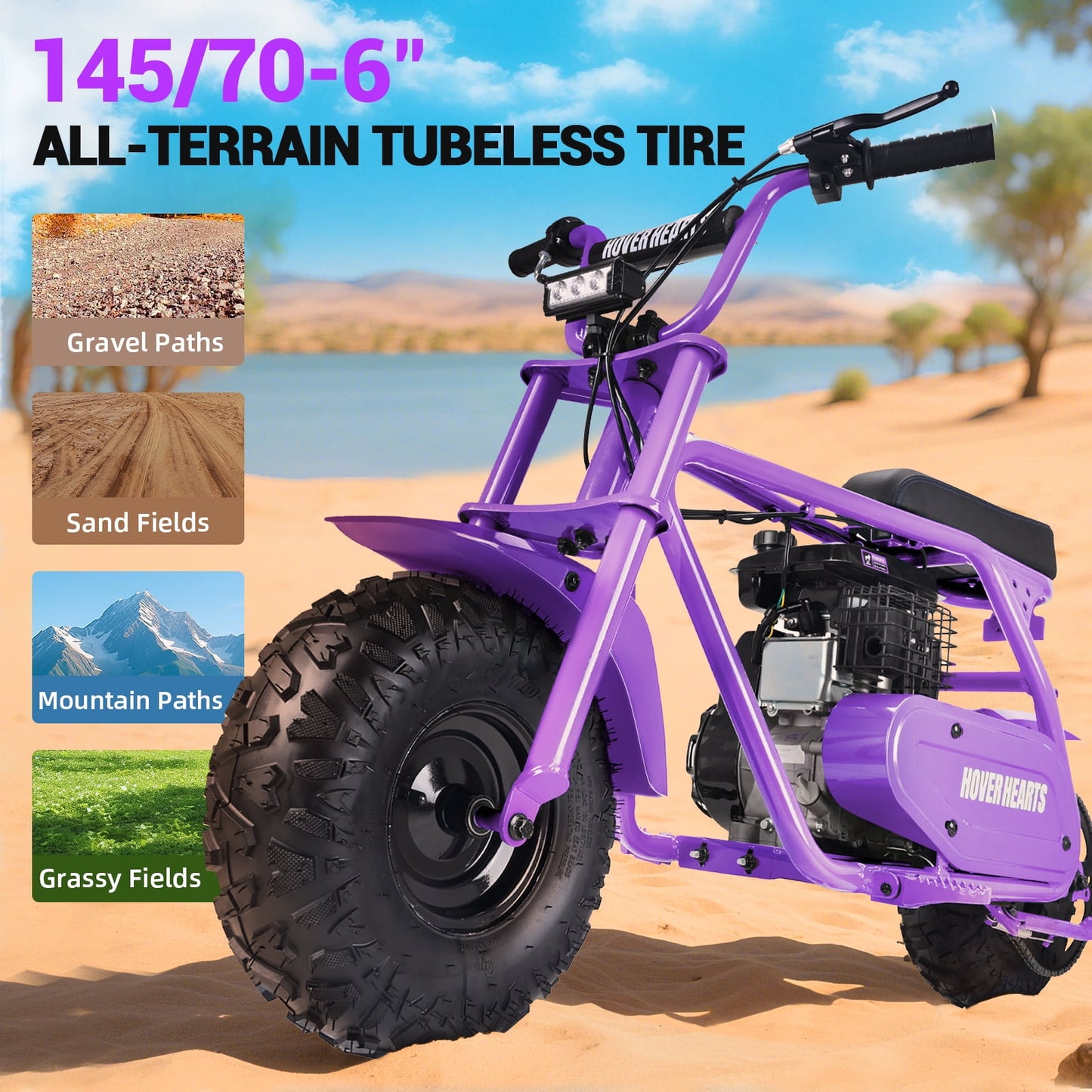 Aoemoe MB001 Gas Powered Mini Dirt Bike 99CC for Teens and Adults, 22MPH Off Road Motorcycle, Weight Support Up to 200 LBS - Purple
