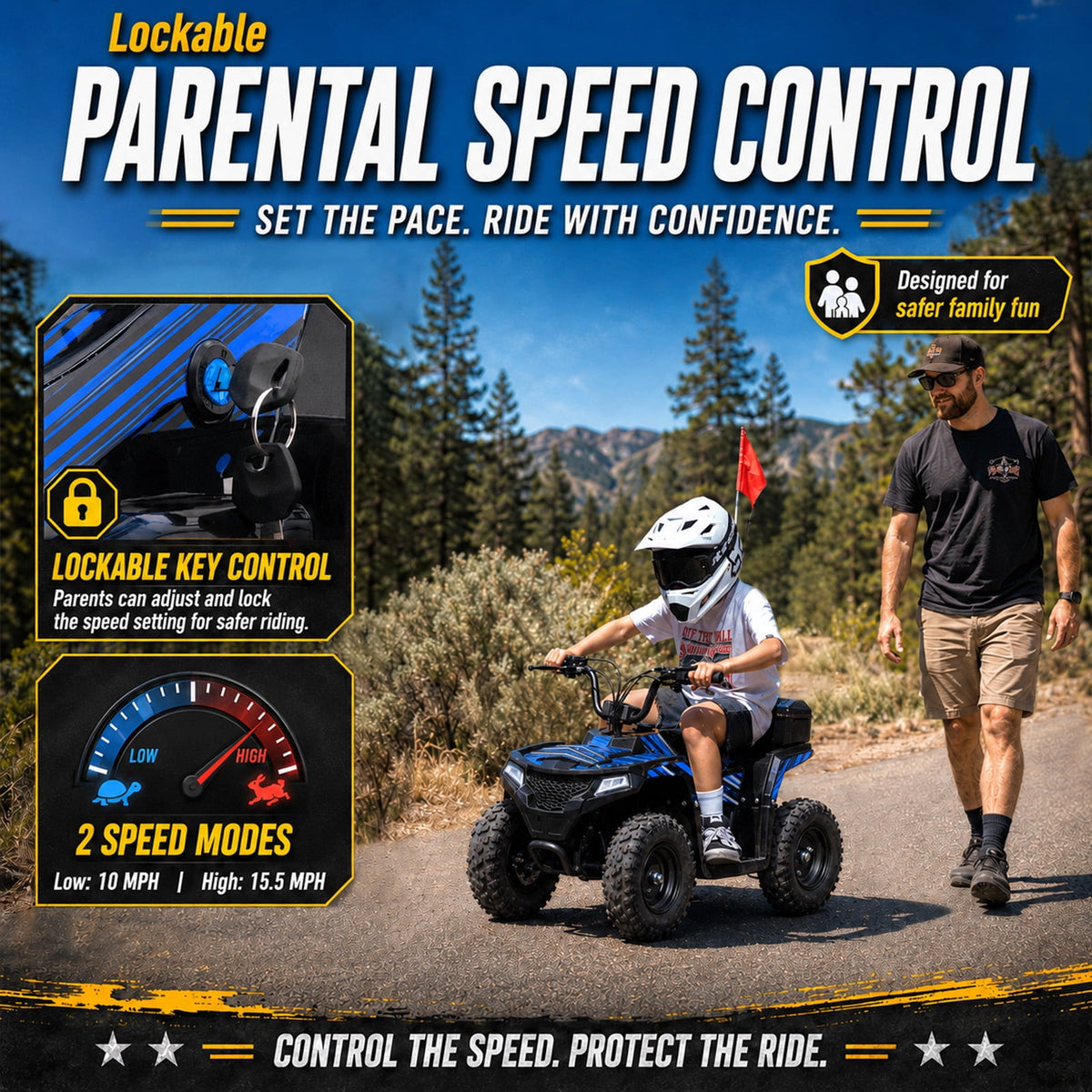 39cc Teen Gas ATV, Gas Powered 4 Wheeler for Teens 13+, 4-Stroke Beginner ATV, Up to 15 MPH, Adjustable Speed, Safety Switches, Front & Rear Brakes Blue