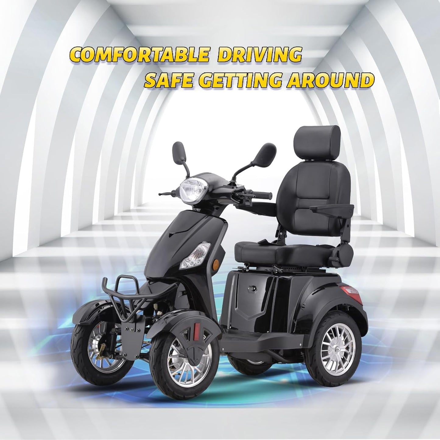 Super Large Electric 4 Wheel Mobility Scooters, Heavy Duty 800W Wheelchair Device, 500 LBS Capacity for Seniors & Adults, Speed Adjust, Remote Key, Receive Ready to Ride.（Black）