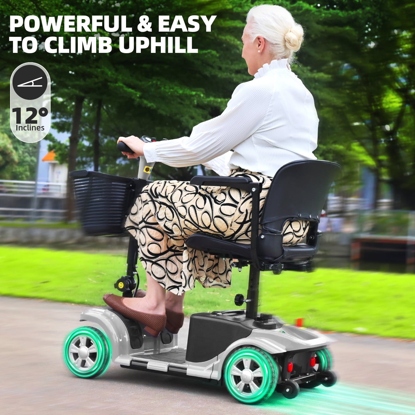 Arshin Mobility Scooters for Seniors,4 Wheels Mobility Scooters Lightweight and Portable,180W 24V Motor,Suitable for Travel,Adults,Elderly(Silver)