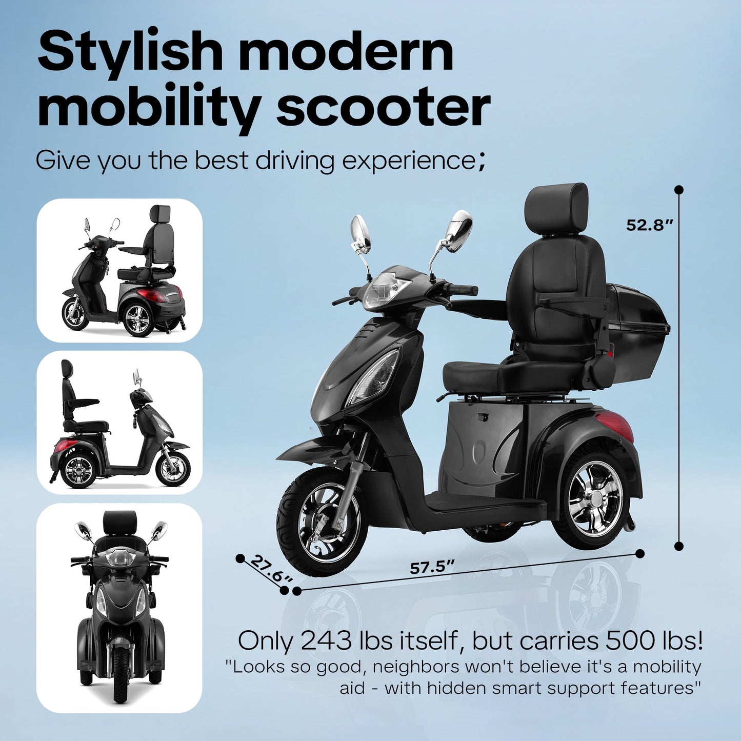 Upgraded Heavy Duty Mobility Scooter for Adults & Seniors - 500 lb Capacity,31-Mile Range,800W Motor for Travel & Outdoors by Arshin,Folds for Storage(Black)