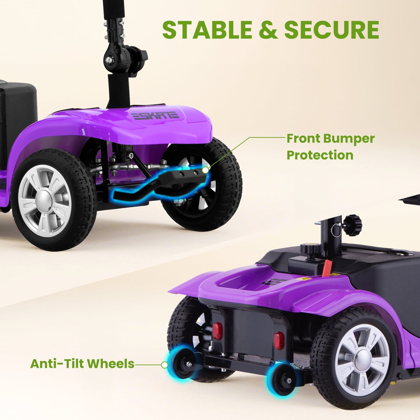 Arshin 4 Wheels Mobility Scooter with USB Port for Seniors,Electric Folding Wheelchair Device for Travel,Purple