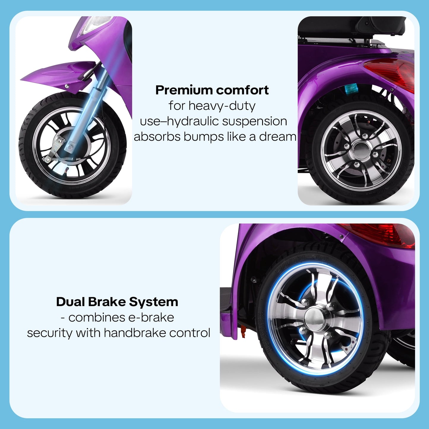 New & Improved 3-Wheel Mobility Scooter for Adults & Seniors - 500 lb Heavy Duty Capacity,31-Mile Range,800W Power for Outdoor Use by Arshin,All-Day Riding,Easy to Use(Purple)