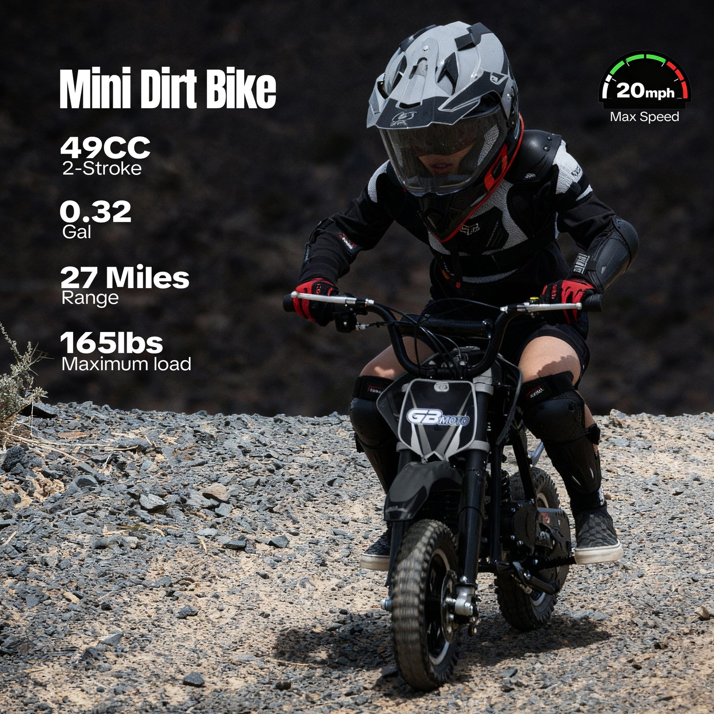 QEASET 49CC Dirt Bike, Mini Bike 2-Stroke Gas Powered off Road with Max Speed 20MPH, Pull Start