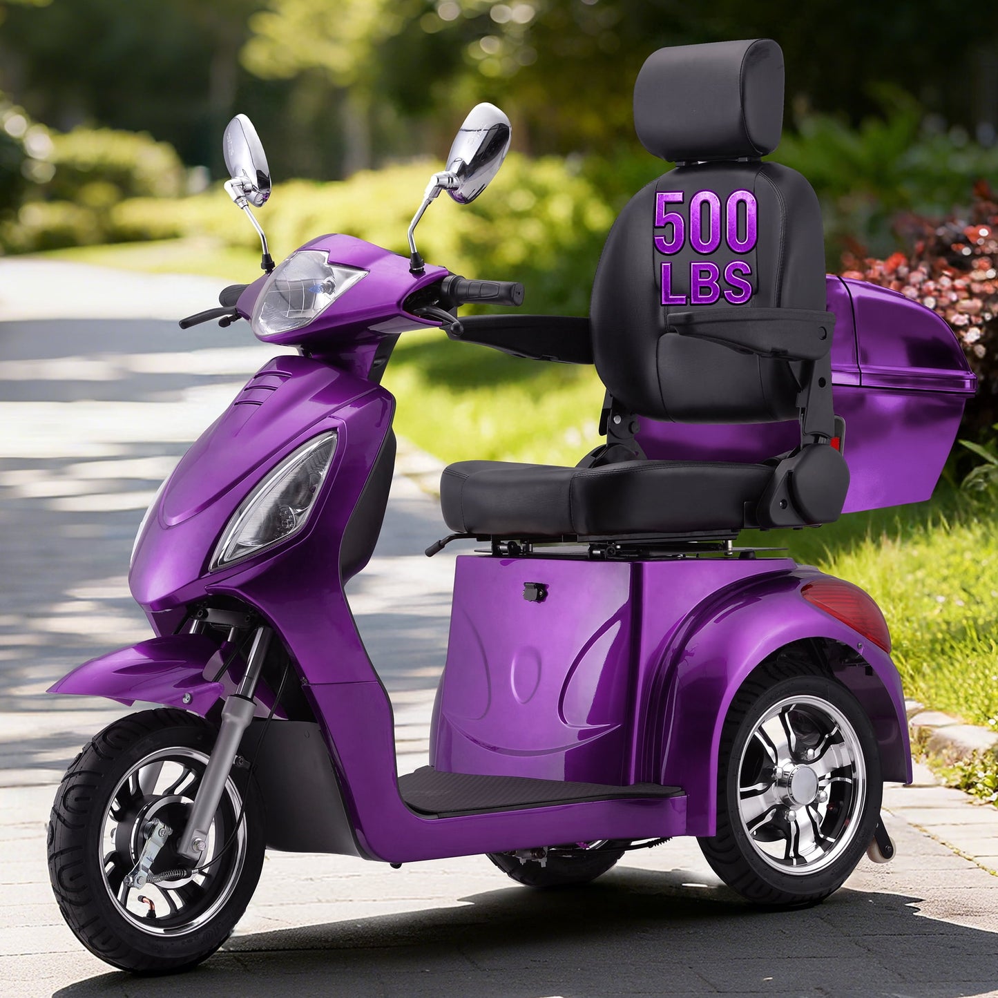 Arshin Heavy Duty 3-Wheel Mobility Scooter for Seniors & Adults–800W Motor,25-31 Mile Range,15 MPH,500 lbs Capacity,Zero Assembly Required,All-Terrain Tires(Purple)