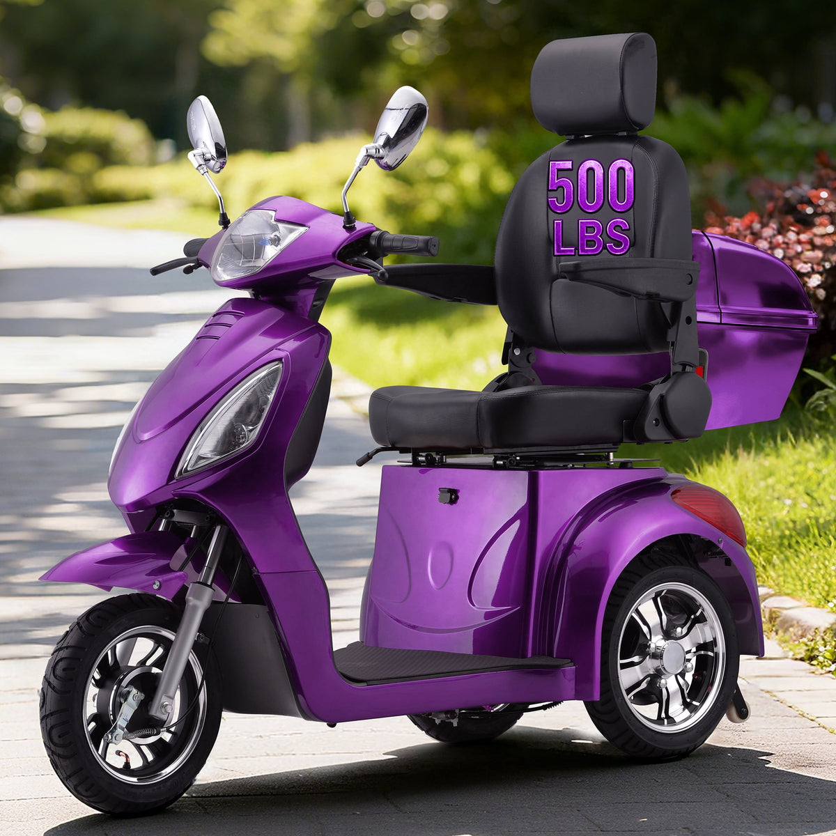 Ostrina 3-Wheel Mobility Scooter for Seniors–500 lb Capacity,800W Motor,31-Mile Long Range,15 MPH Top Speed,Premium Comfort Seat,Rear Trunk,No Assembly(Purple)