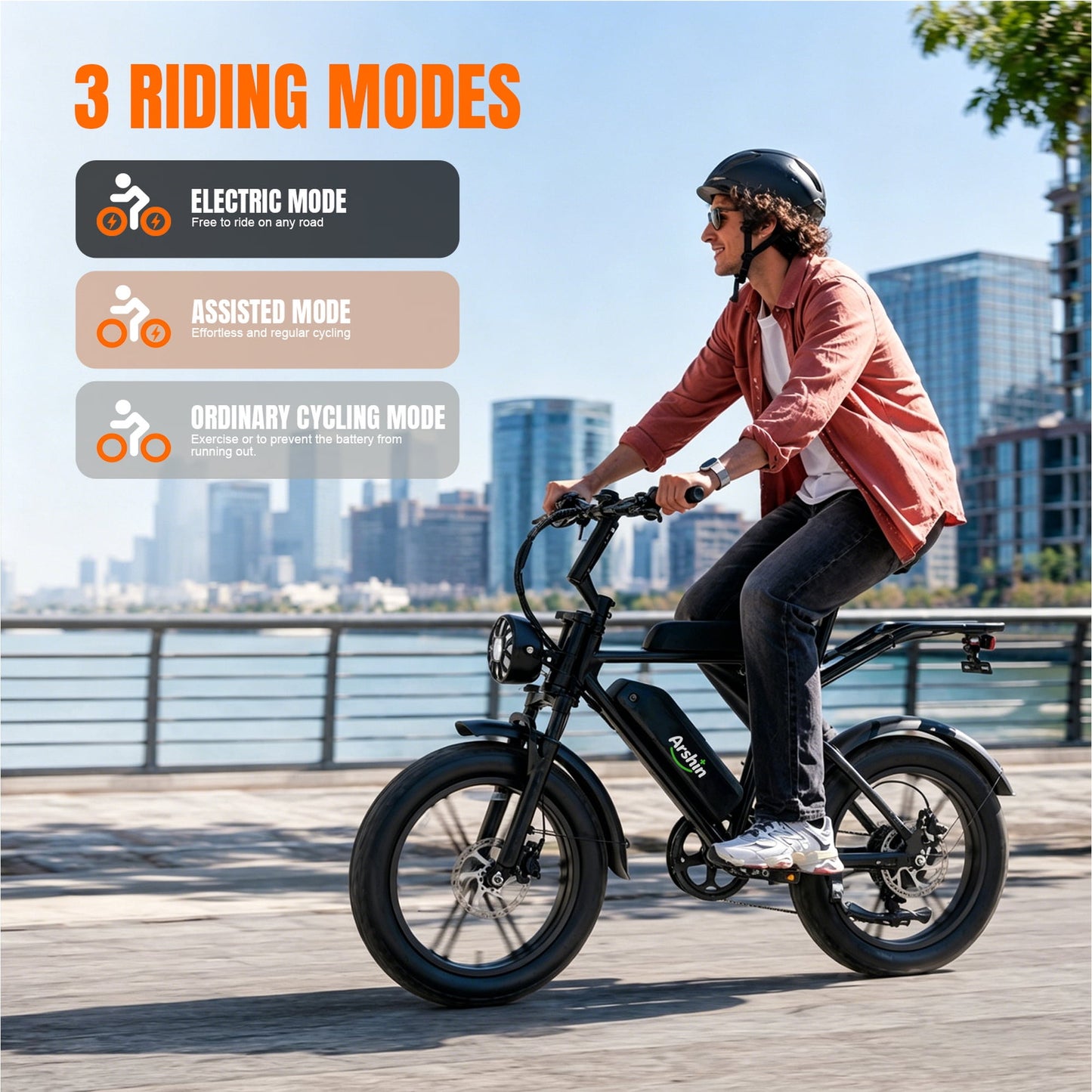 Arshin 20“Fat Tire Electric Bike for Adults,Off-Road Ebike,1500W Peak Motor,28 MPH Max Speed,7-Speed,48V 15Ah Battery,UL2849 Certified,Ages 16+ (Black)