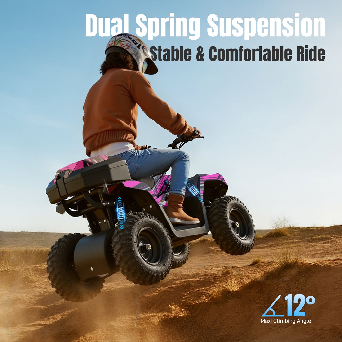 Arshin All-Terrain 4 & Wheelers,Powerful 15.5 mph Variable Speeds,25 Miles Range,Parent Control,Suspension,Disc Brake,Suspension,Perfect Gift(Pink)