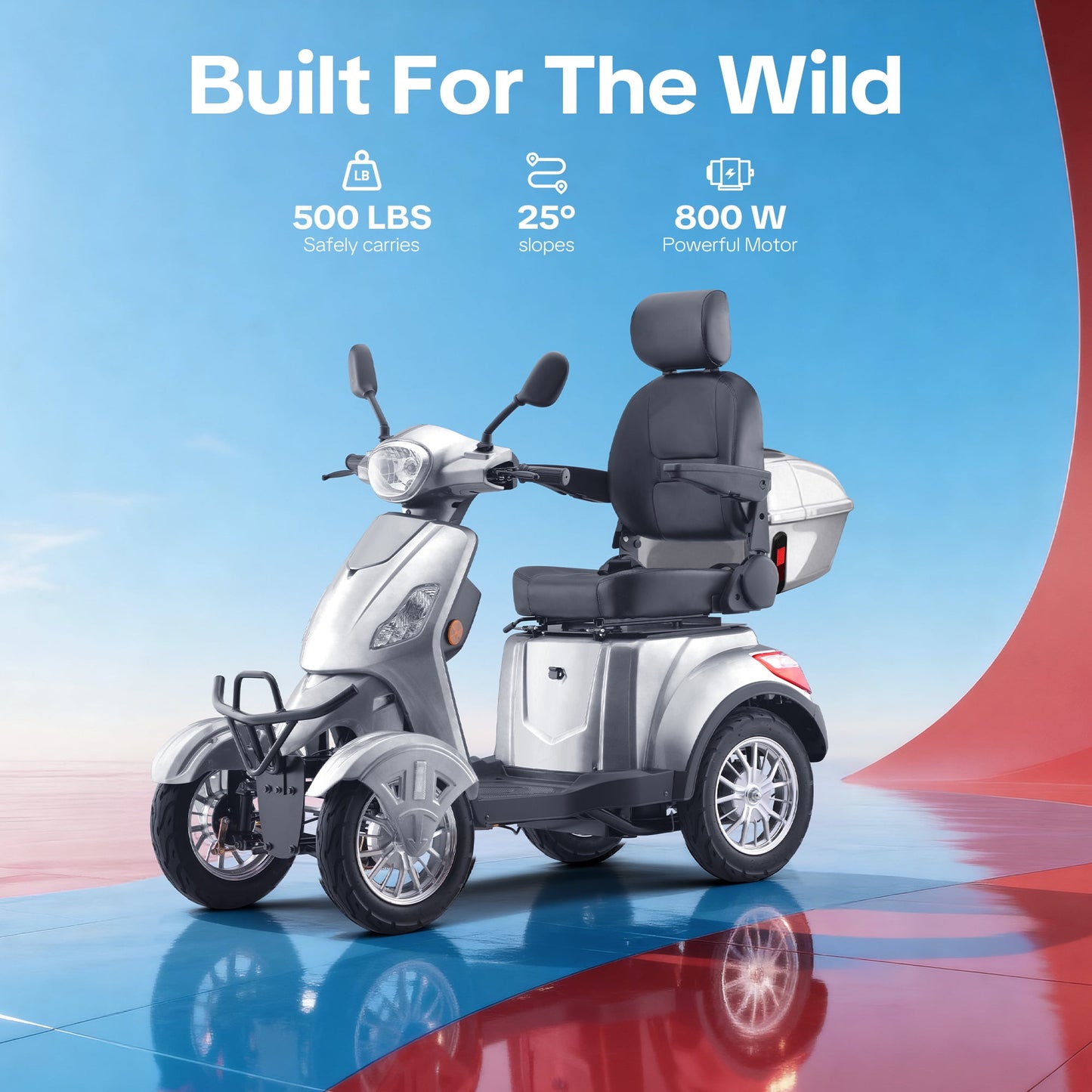 Arshin Mobility Scooters for Seniors & Adults,500lbs Capacity Heavy Duty Electric Mobility Scooters with 4 Wheels,800W Long Range Battery and Speed Adjust Medical Scooter(Silver)
