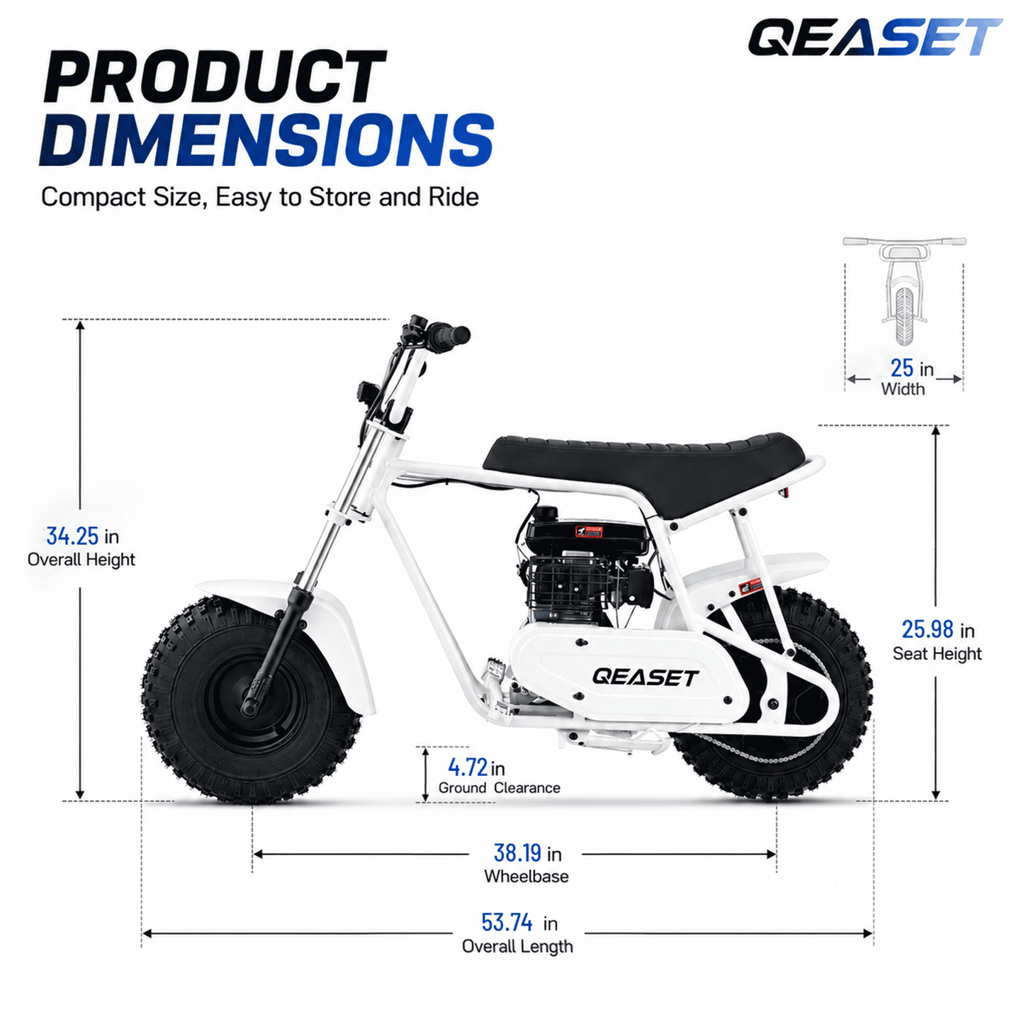 QEASET 105CC 4-Stroke Mini Bike with Shock Absorption, Off-Road Motorcycle, White
