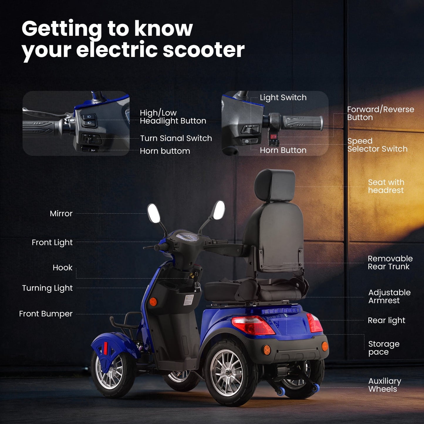 Upgrade Heavy Duty 4 Wheel Mobility Scooters for Seniors & Adults 500lbs Capacity,Arshin 800W All Terrain Fast Mobility Scooter for Travel,Electric Powered Chair,25 Miles Rang,Remote Key(Blue)