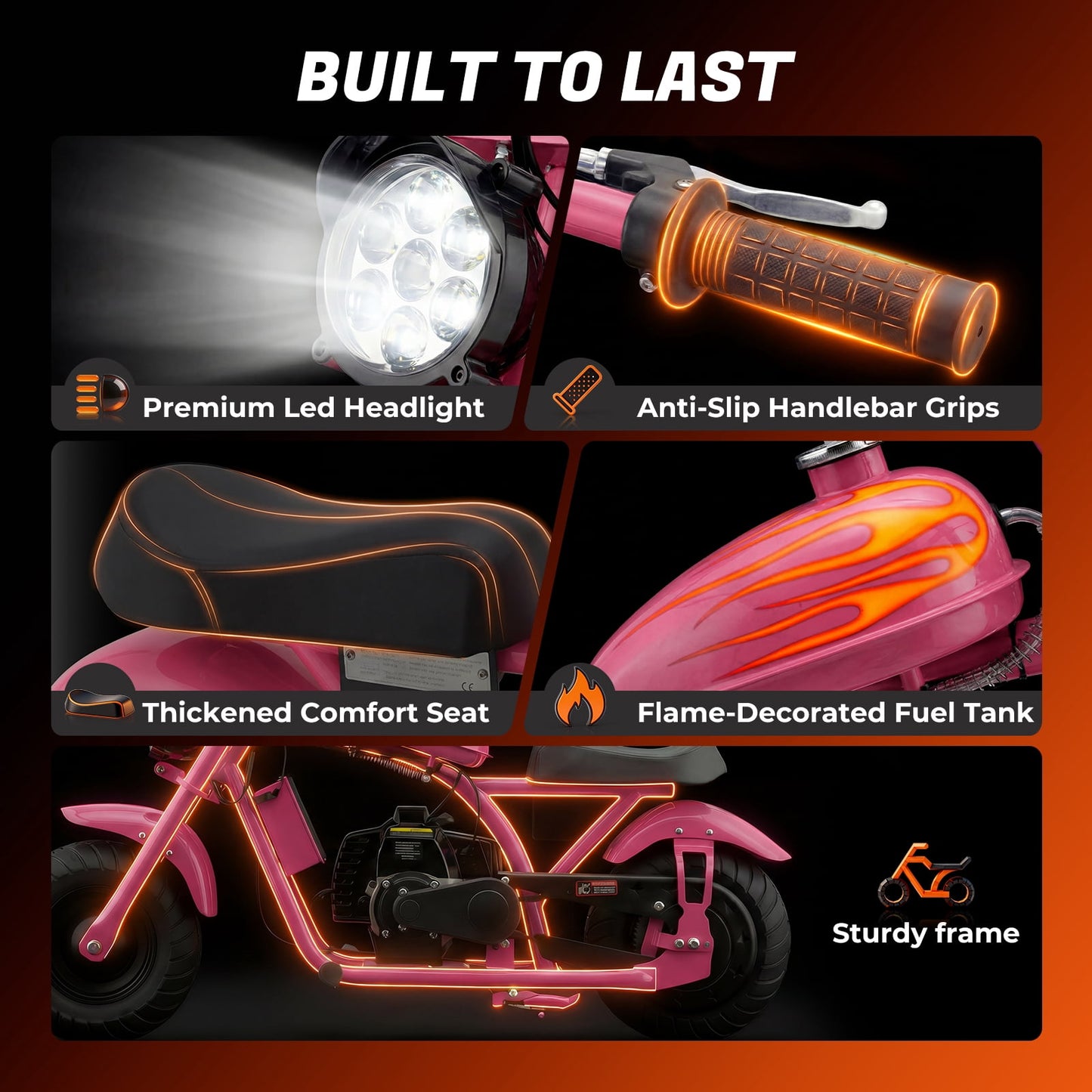 QEASET 40cc Gas Power 4 Stroke Mini Pit Dirt Bike Pull Start for Tweens with 6" Wheels, PINK