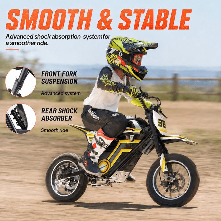 Aoemoe Electric Dirt Bike, 36V 500W Motorized Mini Bike, 17 MPH Top Speed, Front Suspension, Off-Road Tires, Yellow