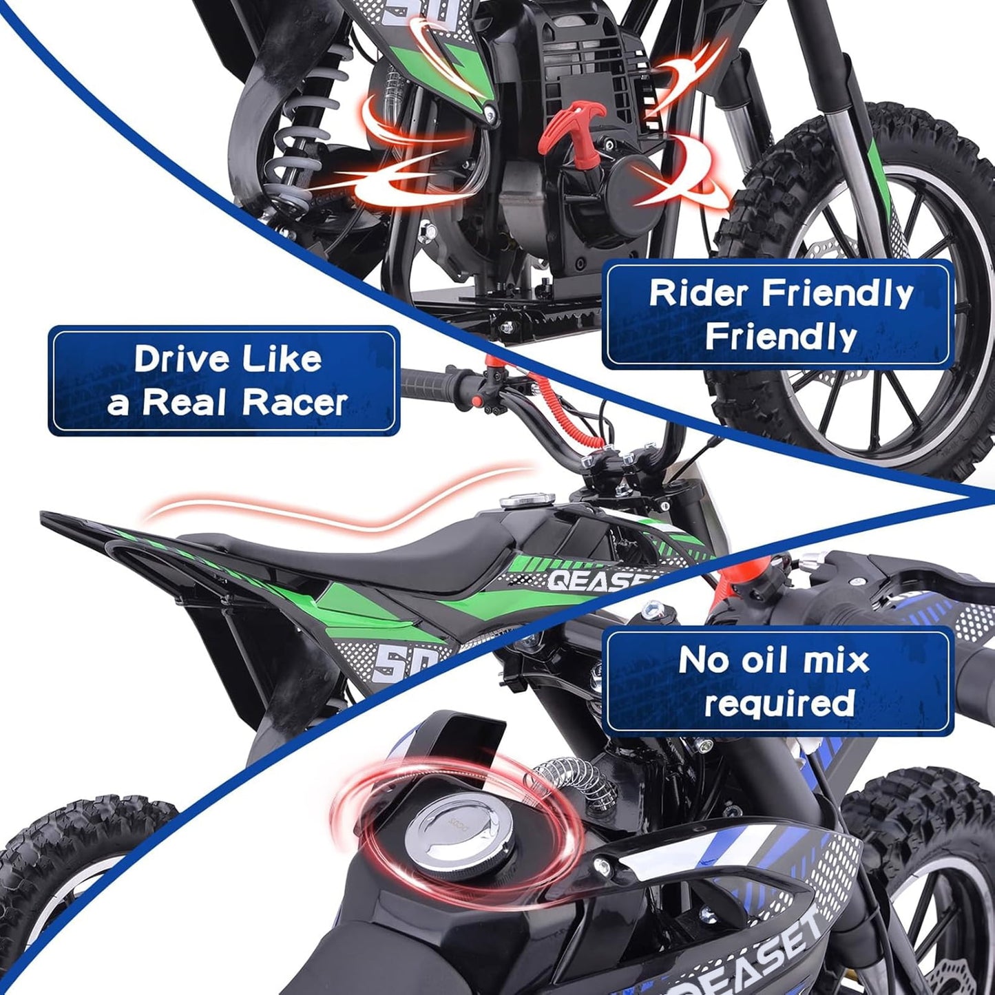Gas Dirt Bike for Adults & Teens, 49CC 4-Stroke Gas Powered off Road(Green)