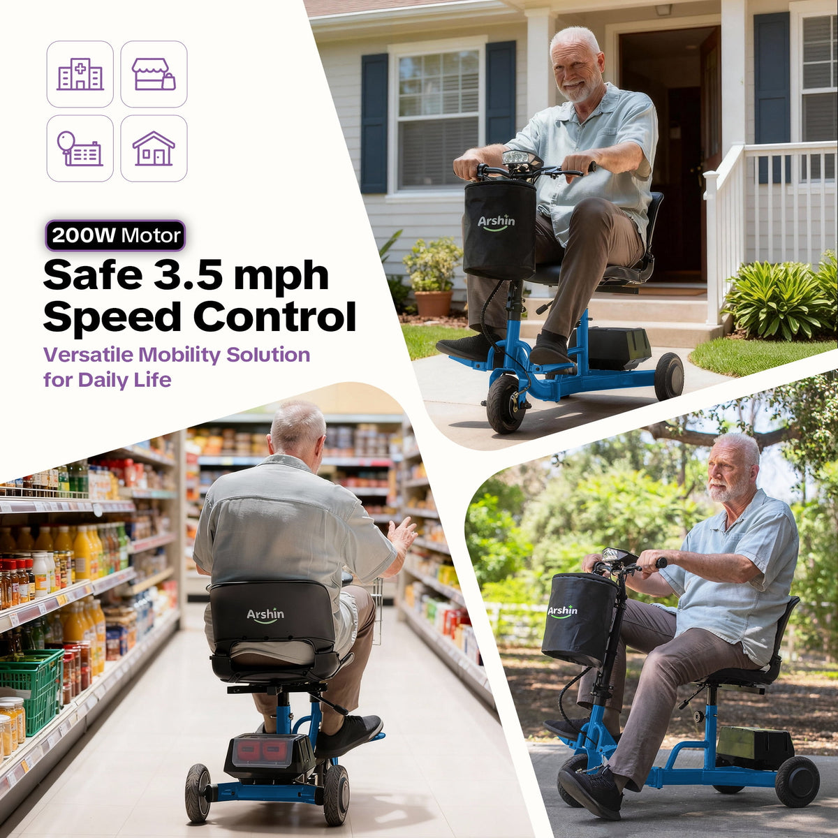 Ostrina Ultra-Lightweight Foldable Mobility Scooters for Seniors & Adults,All Terrain Mobility Scooter with 300lbs,Electric Wheelchair Strong Device for Travel,2 Batteries,Variable Speed(Purple)