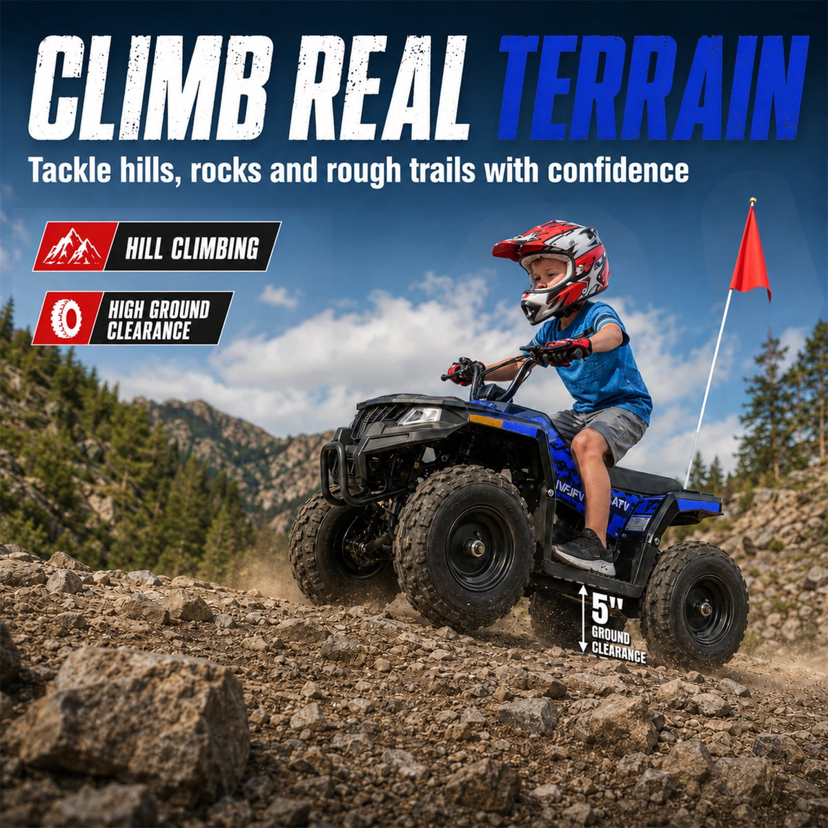 36V Electric 500W Motor 4-Wheeler with Front & Rear Suspension, IVFJFV Electric 4-wheel Off-Road Tires & Safety Flag & LED Headlights,Power Ride on Car for Age 6+