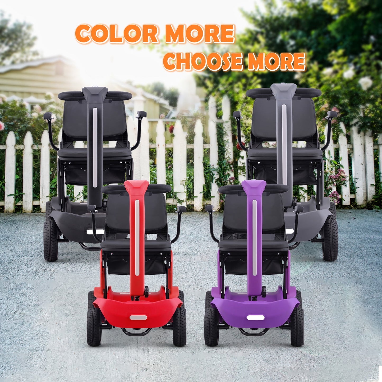 4 Wheels Mobility Scooter for Adults & Senior, Foldable Lightweight Powered Device for Travel, with LED Strip Light, Storage Bag, Charger Included, No Assemble Required (Black)