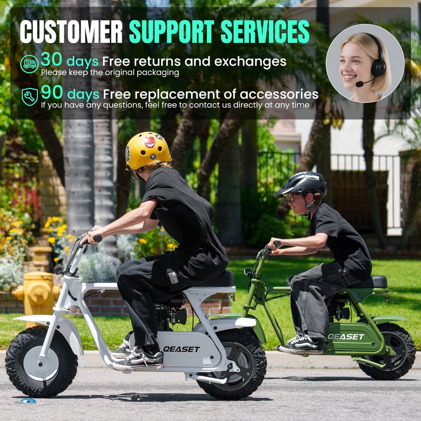 QEASET Mini Dirt Bike – 30 km/h 4-Stroke Off-Road Motorcycle for Teens & Adults,Green