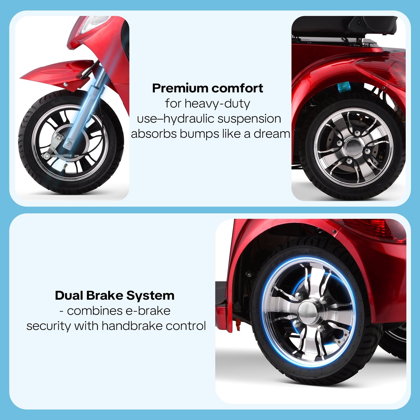 Upgrade Heavy Duty 3 Wheel Mobility Scooter for Seniors & Adults 500lbs Capacity,Arshin Electric Powered Wheelchair Device for Travel,800W All Terrain Mobility Scooter,31 Miles Range,7-15 Mph(Red)