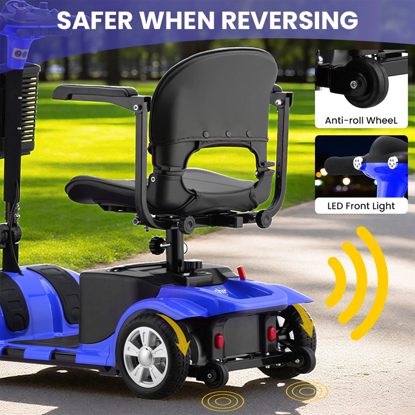 Arshin Mobility Scooter,4 Wheel Mobility Scooter for Adults,Senior,Electric Powered Wheelchair Chargeable Device for Travel,Blue