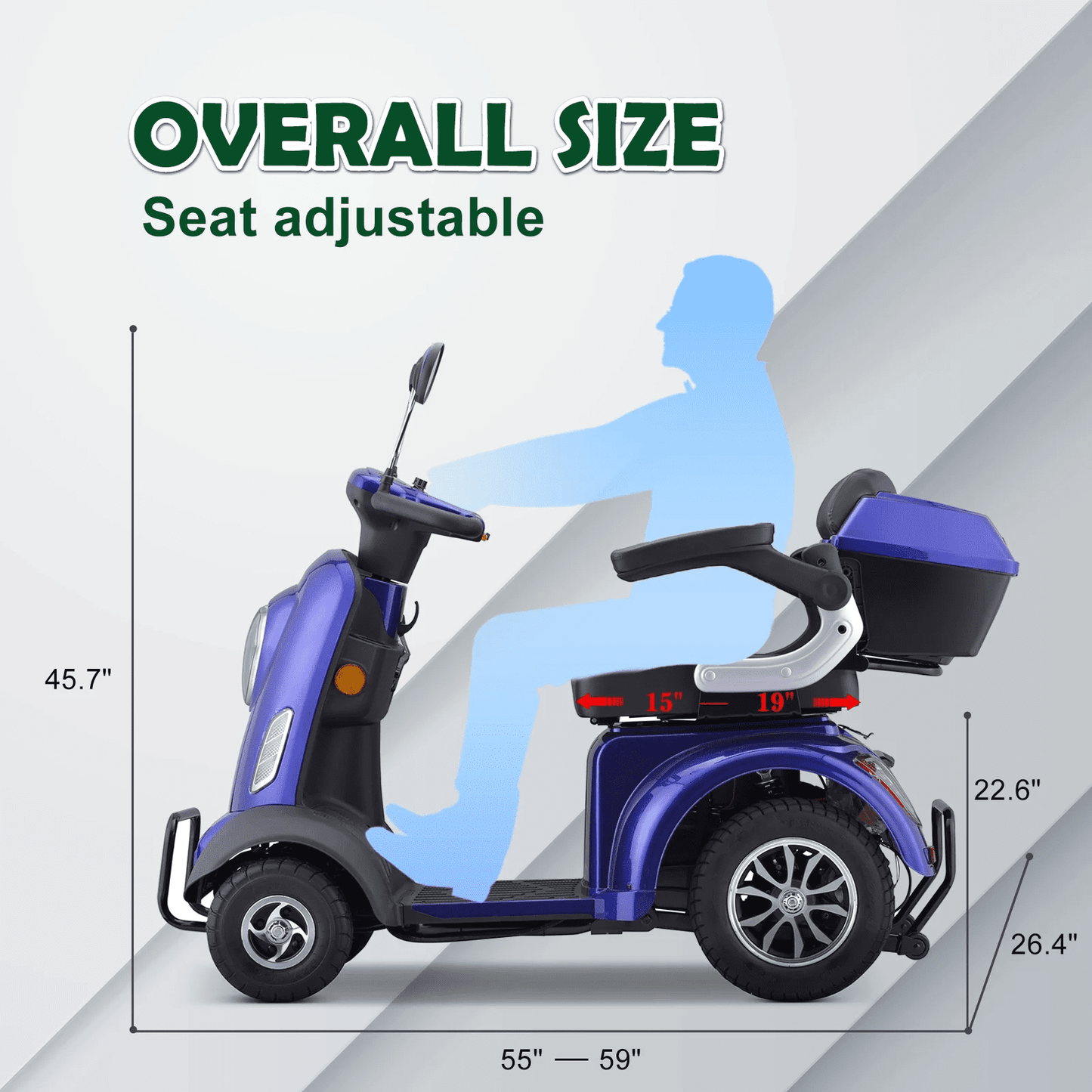 Large Electric 4-Wheel Mobility Scooter, (E05) Heavy Duty Wheelchair Device 500 LBS Capacity for Seniors & Adults, Assembled in US, Ship Fully Assembled and Ready to Ride (Blue)