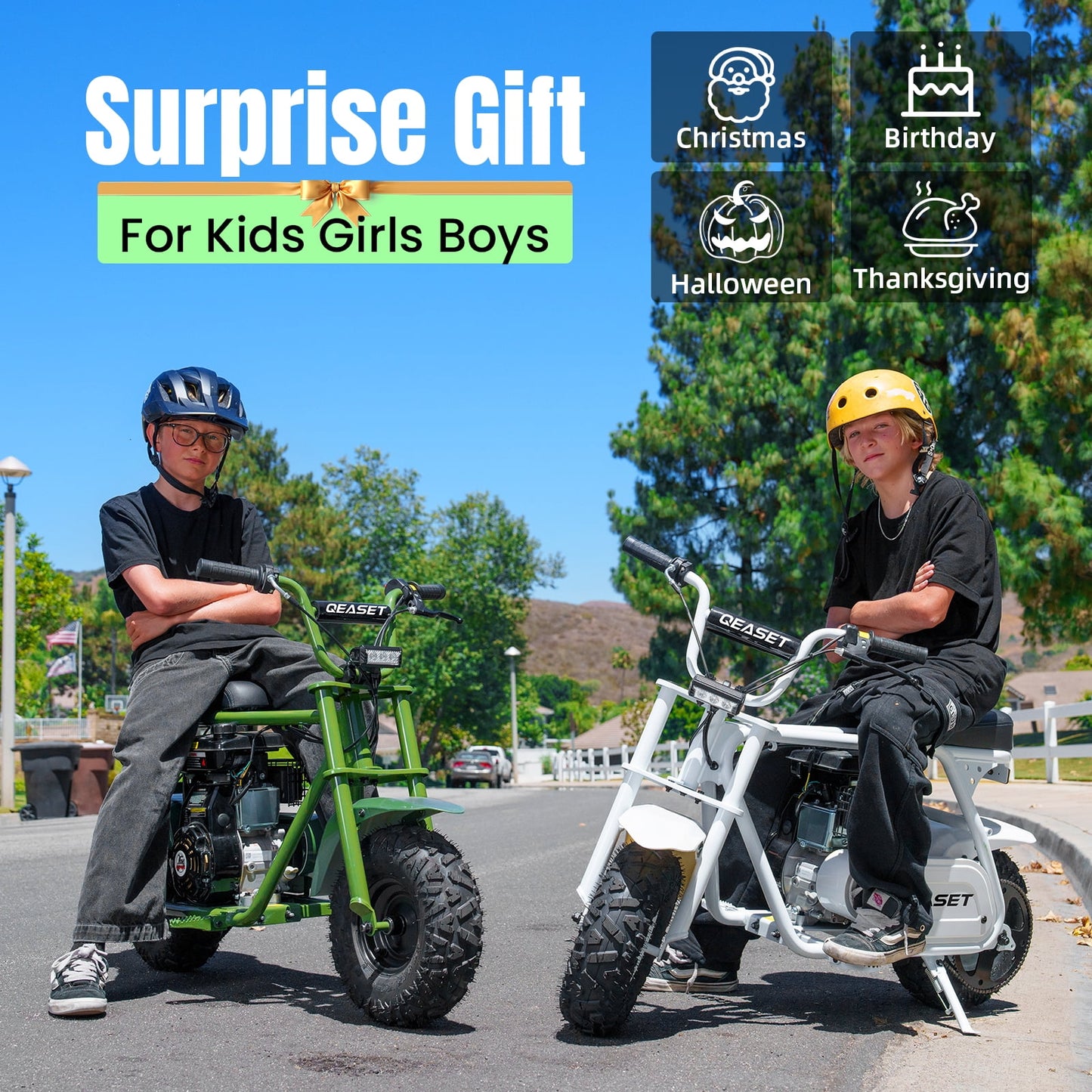 QEASET Mini Dirt Bike – 30 km/h 4-Stroke Off-Road Motorcycle for Teens & Adults,Green