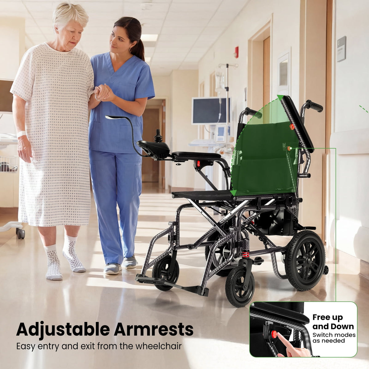 Ostrina Portable Electric Wheelchair,Lightweight Foldable Power Chair for Seniors & Adults,20+ Mile Range All‑Terrain,360°Joystick,286 lbs Capacity(Black)