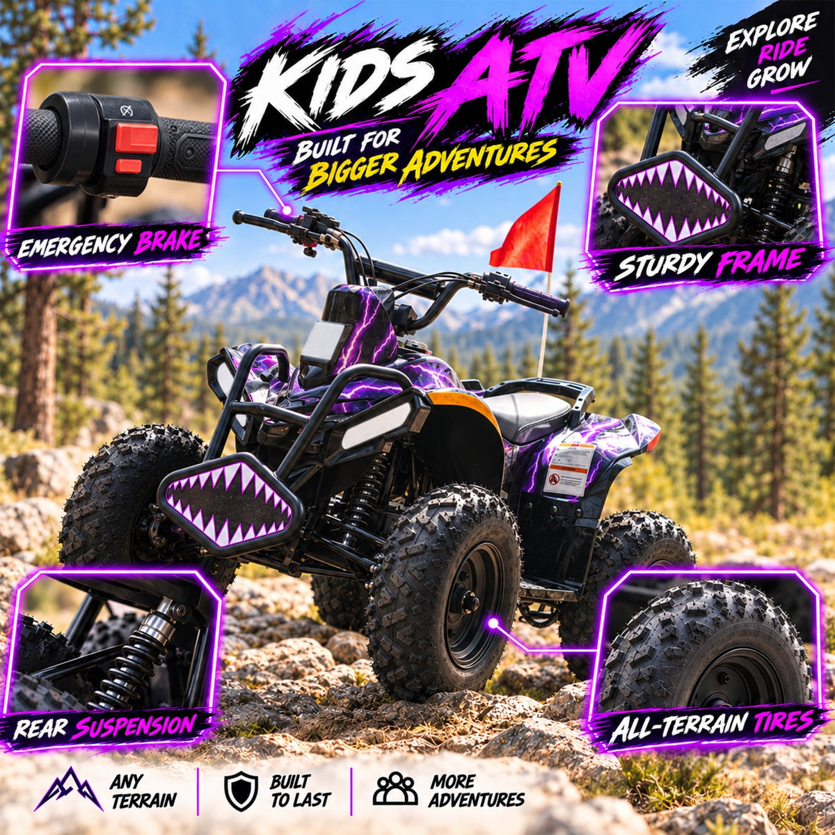 40cc Kid Gas ATV, Gas Powered 4 Wheeler for Kid 6+, 4-Stroke Beginner ATV, Up to 15 MPH, Adjustable Speed, Safety Switches, Front & Rear Brakes - Purple