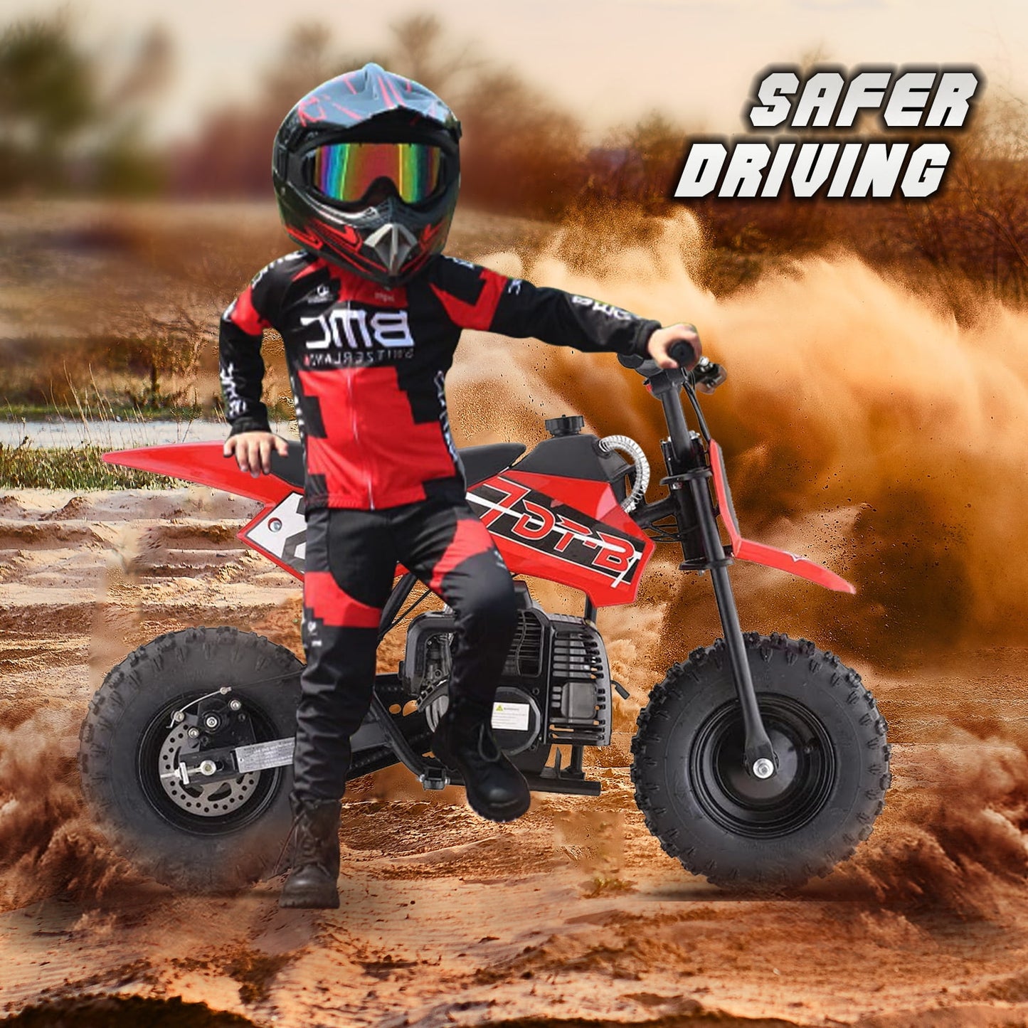 Arshin 50cc 2-Stroke Gas Dirt Bike for Kids,20 MPH Mini Pit Bike with Off-Road Tires & Disc Brakes,Soft Spring Seat,160 Lbs Max Load(Red)
