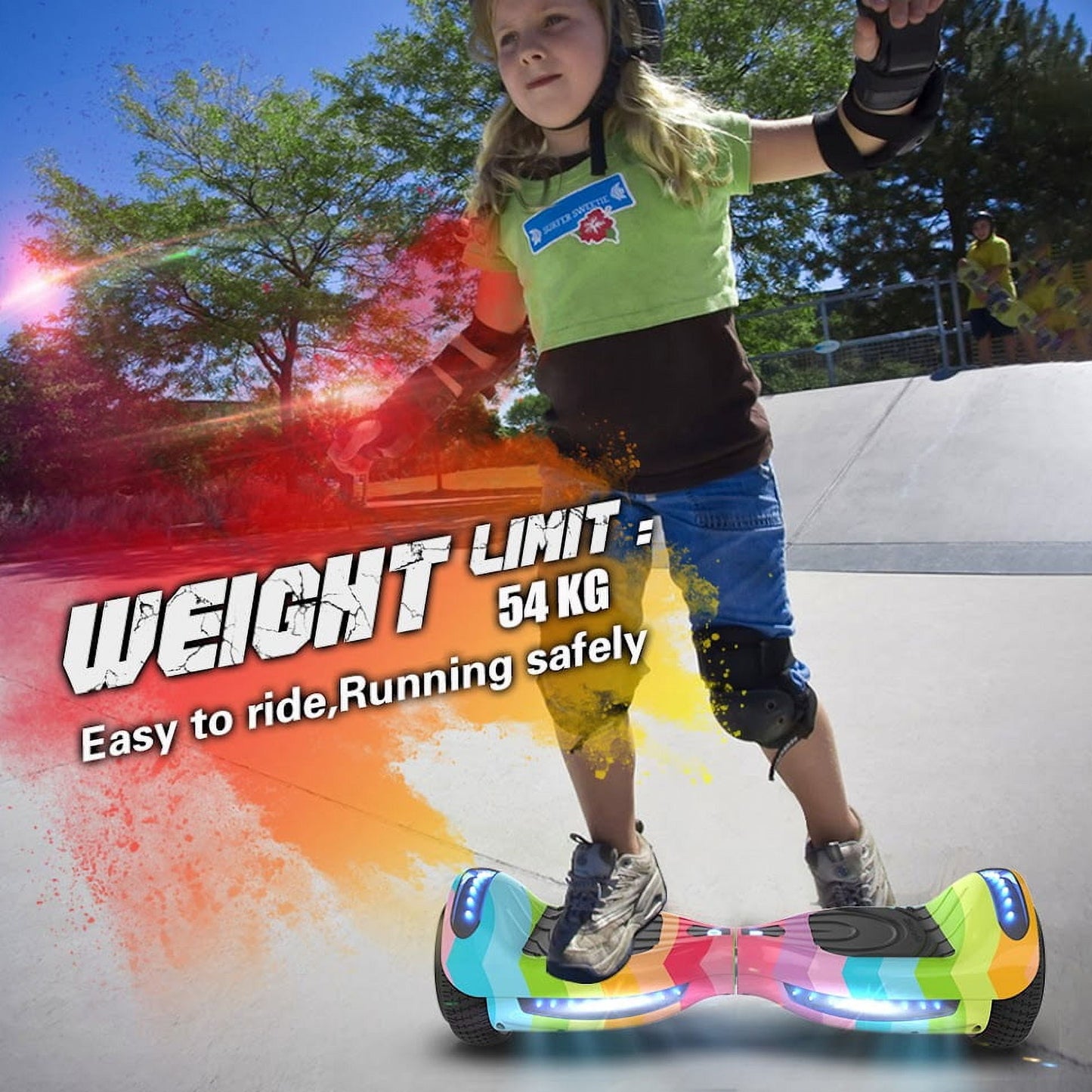 Flash Wheel Hoverboard 6.5" Bluetooth Speaker with LED Light Self Balancing Wheel Electric Scooter, Rainbow Wave
