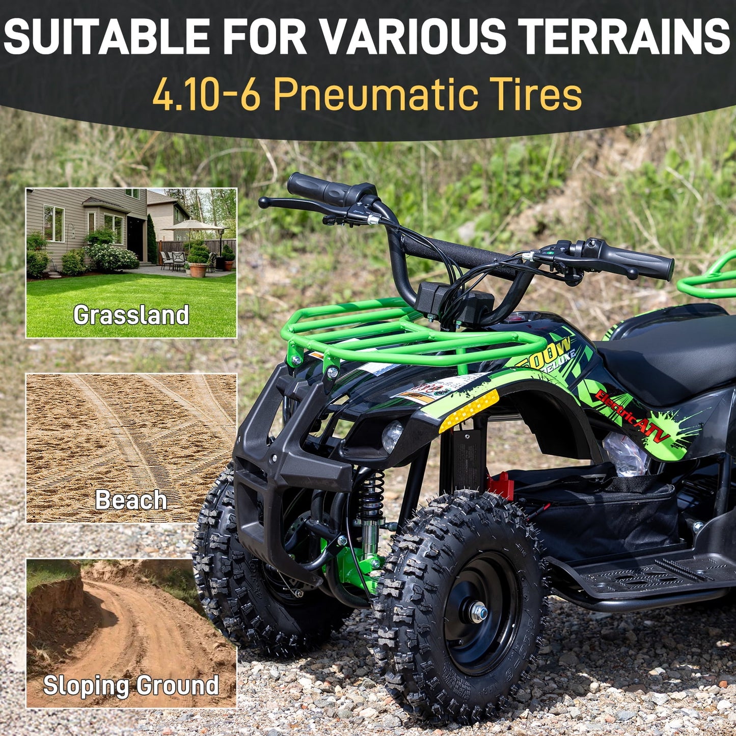 Aoemoe 500W 36V Battery-Powered Ride-On Off-Road 4-Wheeler – 15 Mile Range, Green