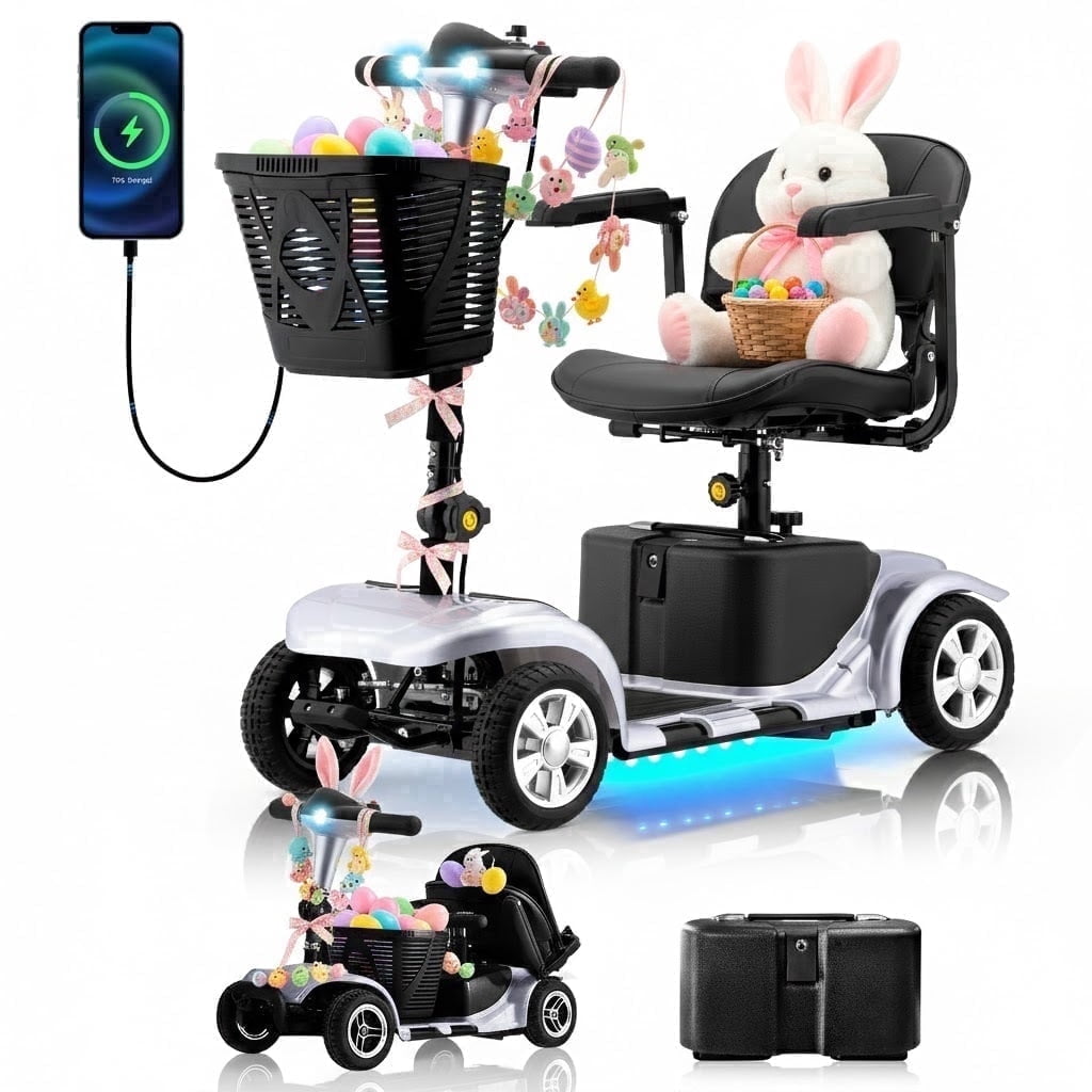 Foldable Mobility Scooter for Adults Elderly– 4-Wheel Portable Motorized Scooter with 300 lbs Capacity, Detachable Battery，Including Charger
