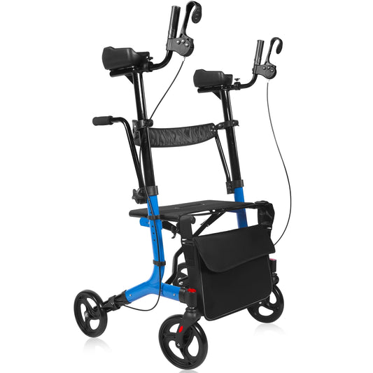 Aoemoe 2-in-1 Rollator Transport Chair, 450 lb Heavy-Duty, 19.8 lb Lightweight Folding Walker-Wheelchair Combo, Dual Brakes & Storage Bag, Blue