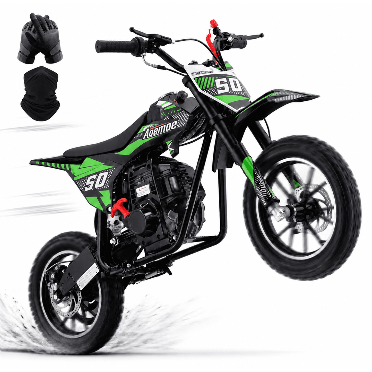 Aoemoe 39cc motor bike, 20mph gas dirt bikes for boys 8 12, Disc Brakes, Max Load 165Lbs, kids dirt bike, Green