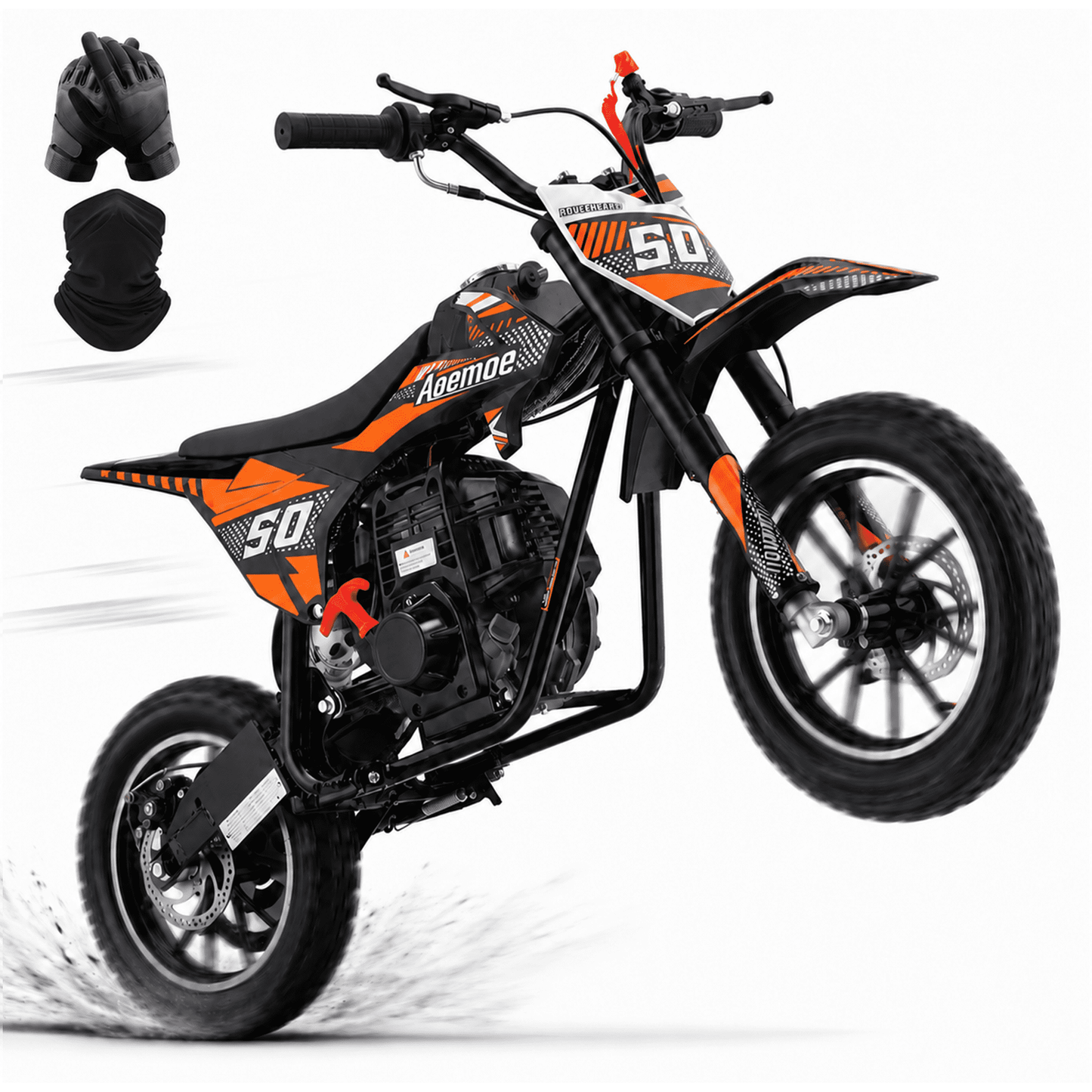 Aoemoe 39cc motor bike, 20mph gas dirt bikes for boys 8 12, Disc Brakes, Max Load 165Lbs, kids dirt bike, Orange