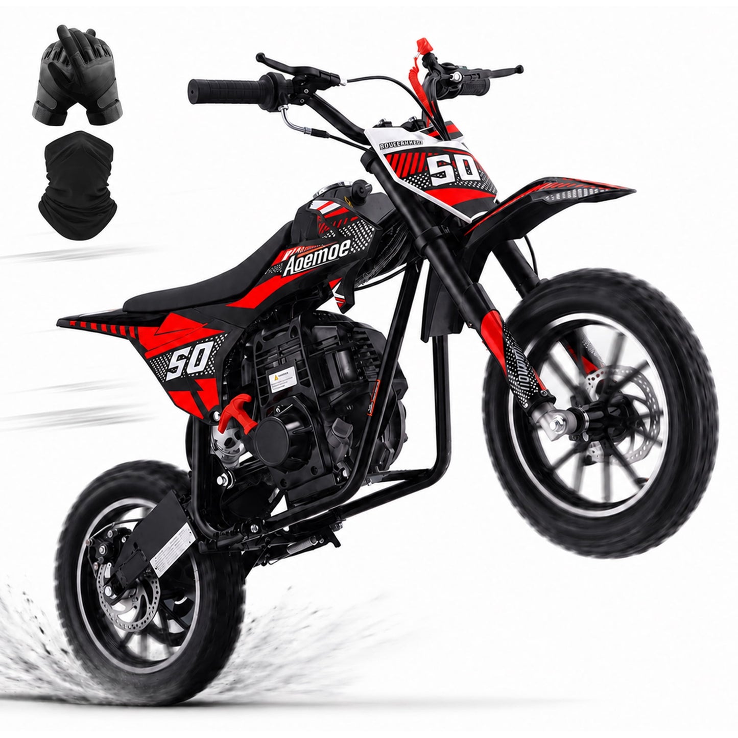 Aoemoe 39cc motor bike, 20mph gas dirt bikes for boys 8 12, Disc Brakes, Max Load 165Lbs, kids dirt bike, Red