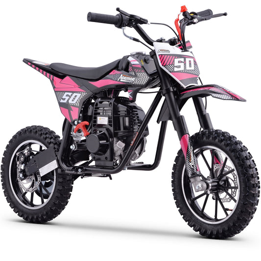 Aoemoe 40cc 4-Stroke Kids Mini Dirt Bike, Gas Powered, Rear Suspension & Disc Brakes, 20Mph/165Lbs,Pink
