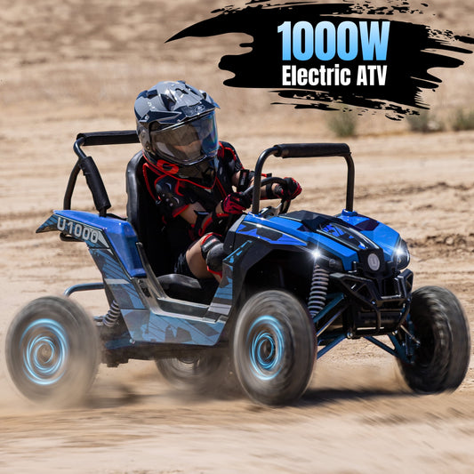 Aoemoe 48V UTV 1000W Motor,48 Volt Ride on Toys ,Electric Vehicles with Disk Brake,Gear Switch, Steel Frame, Off-Road Tire, Flexible Seat Belt and Seat, Three-Speed Limit-Lock Function(Blue)