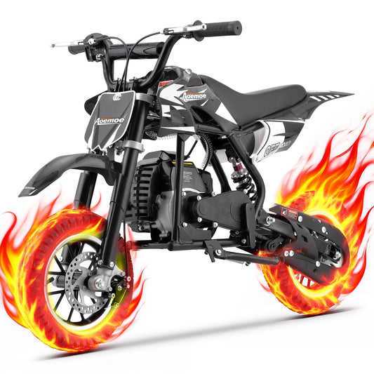 Aoemoe 49cc 2-Stroke Gas Mini Dirt Bike, Off-Road Tires & Disc Brakes, 20mph/160lb, Black