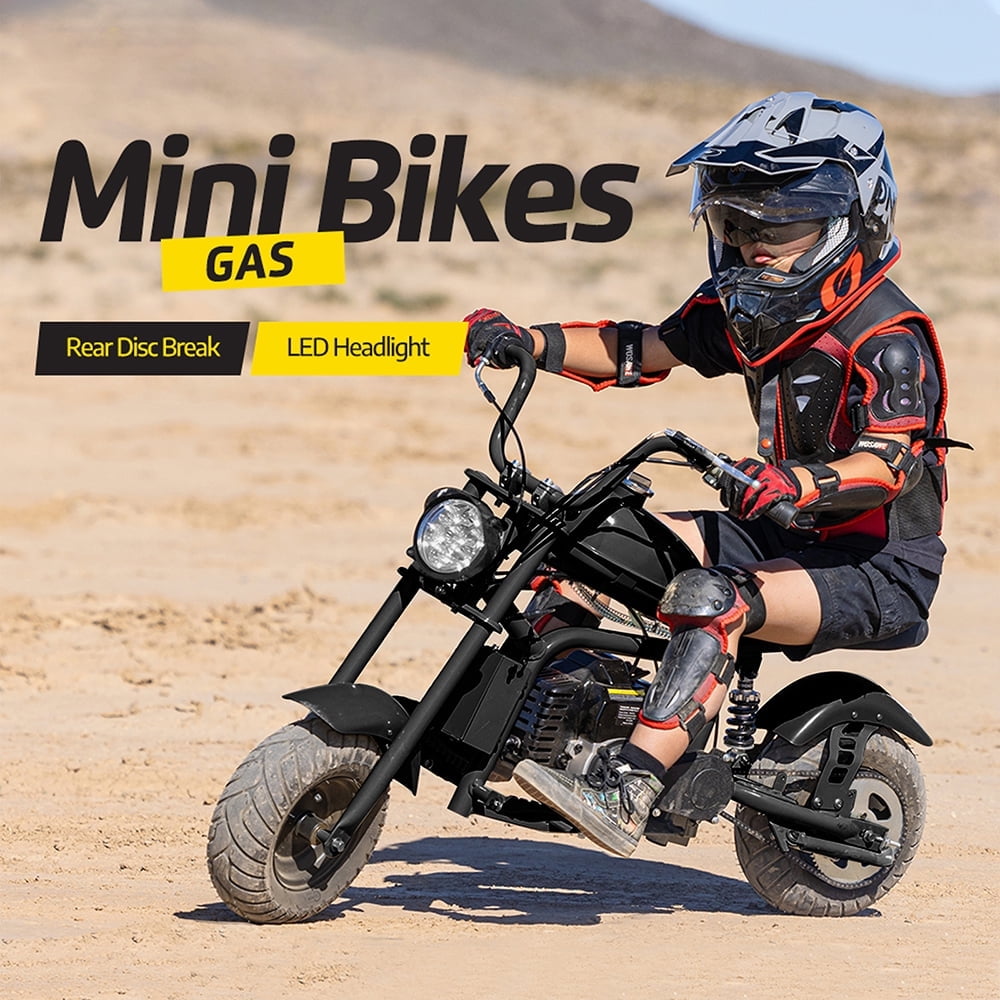 Aoemoe 49cc Gas Mini Chopper for Teens & Adults, Dirt Bike with Headlight, Rear Shock, Disc Brakes, 20MPH, Black