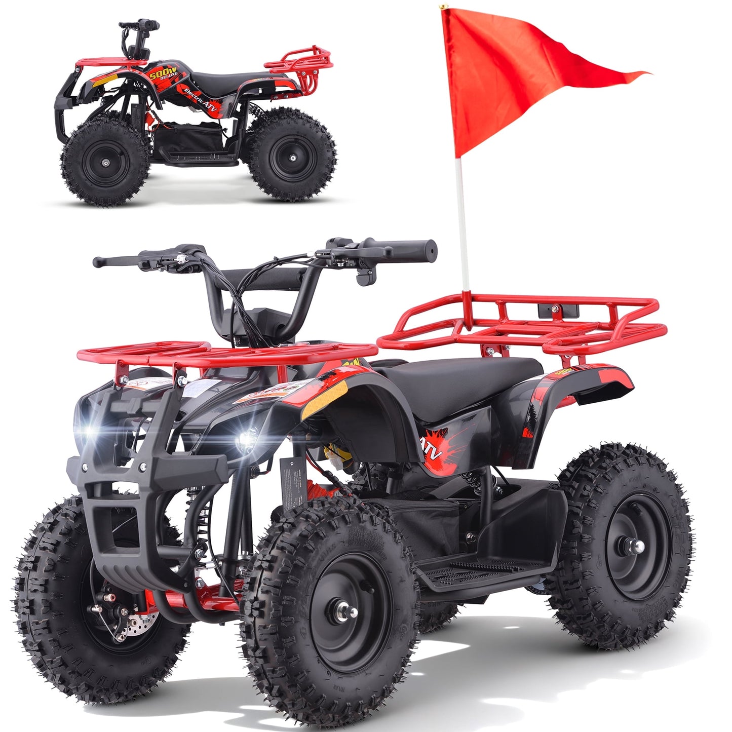 Aoemoe 500W 36V Battery-Powered Ride-On Off-Road 4-Wheeler – 15 Mile Range, Red