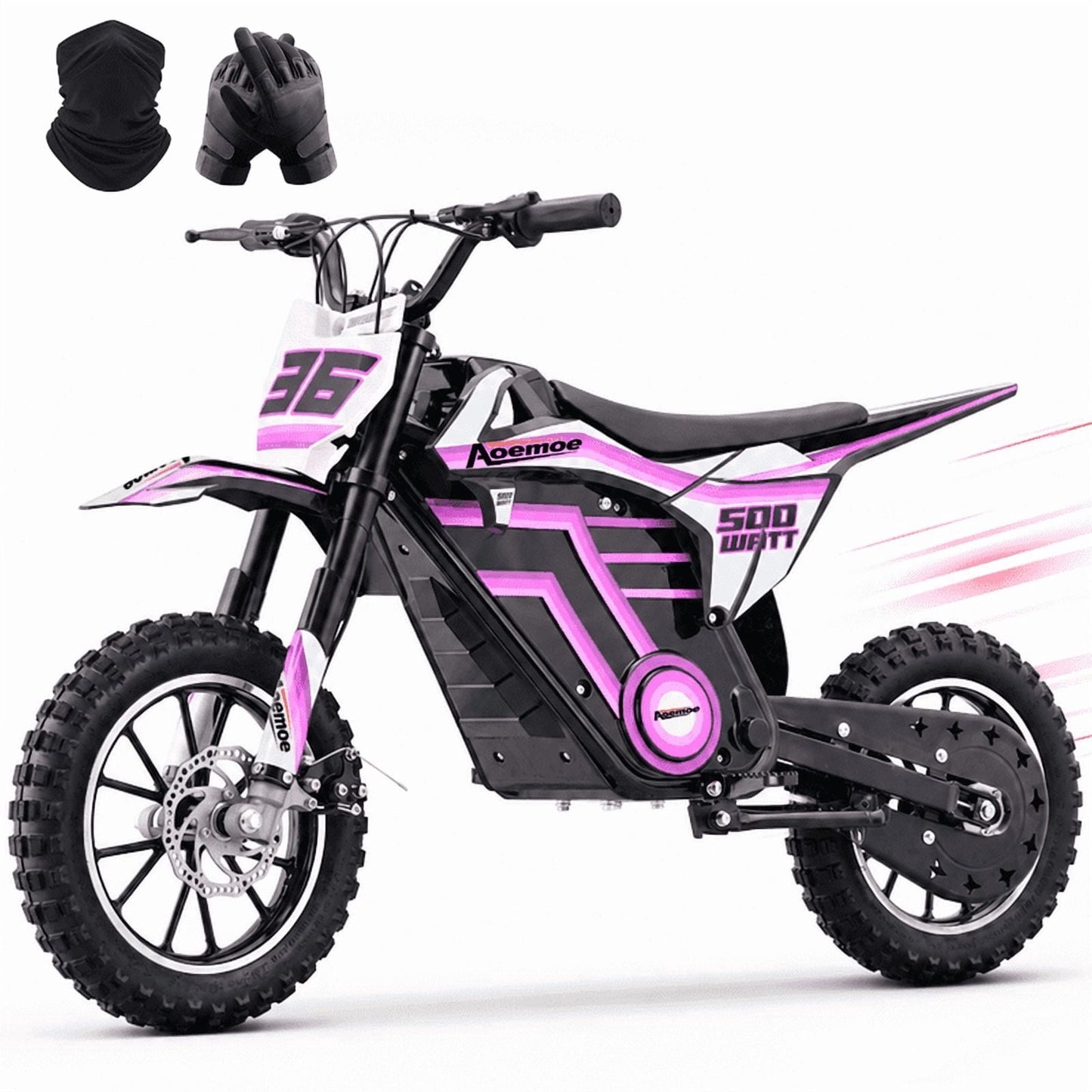 Aoemoe Electric Dirt Bike, 36V 500W Motorized Mini Bike, 17 MPH Top Speed, Front Suspension, Off-Road Tires, Purple
