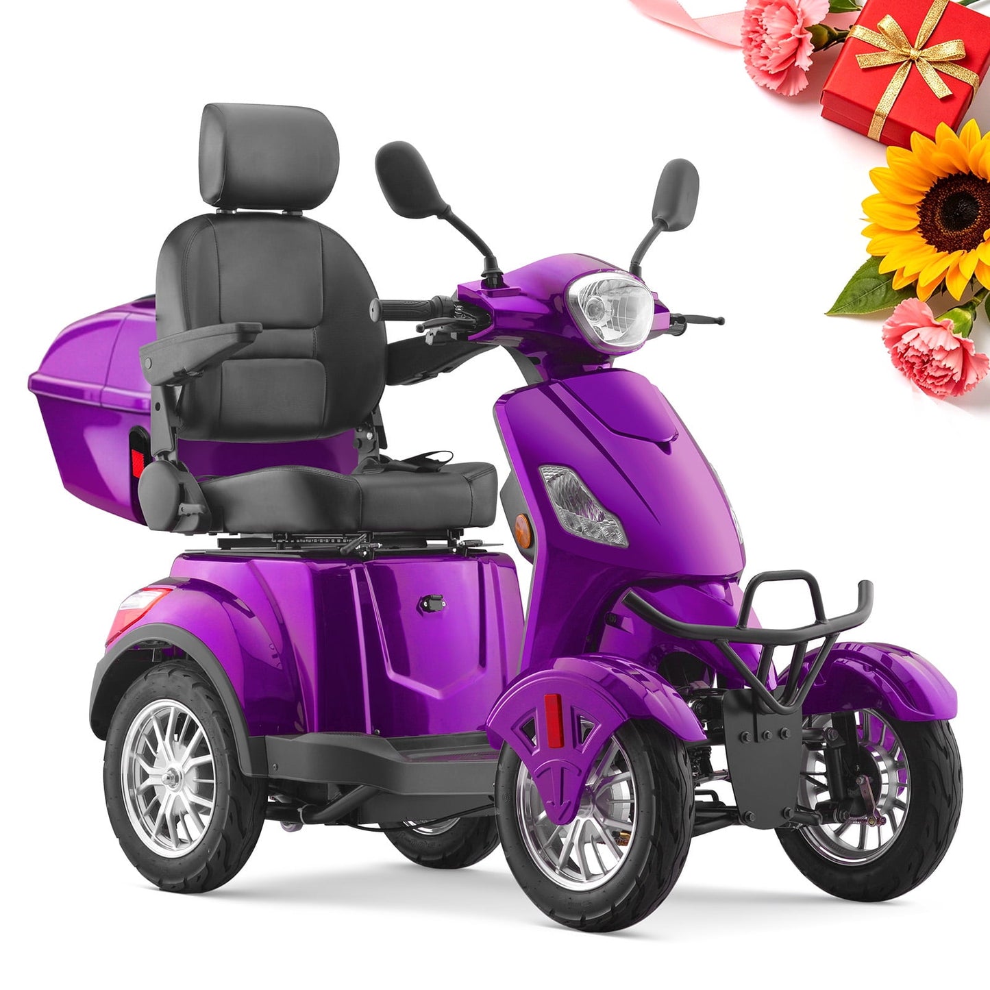 Aoemoe Electric Heavy Duty Mobility Scooters, Large 4-Wheels Wheelchair Device, 500 LBS Capacity for Seniors & Adults, Speed Adjust, Remote Key, Ship Fully Assembled and Ready to Ride (Purple)