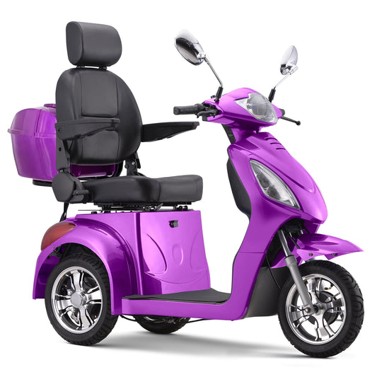 Aoemoe Electric Heavy Duty Mobility Scooters, Large 3-Wheels Wheelchair Device, 500 LBS Capacity for Seniors & Adults, Speed Adjust, Remote Key, Ship Fully Assembled and Ready to Ride (Purple)