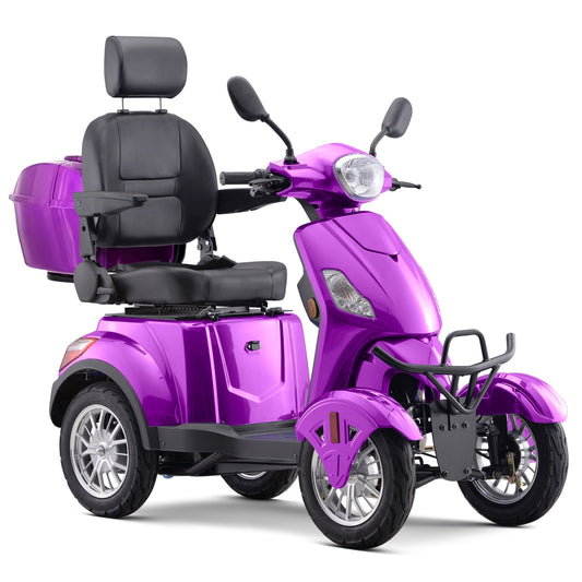 Aoemoe Electric Heavy Duty Mobility Scooters, Large 3-Wheels Wheelchair Device, 500 LBS Capacity for Seniors & Adults, Speed Adjust, Remote Key, Ship Fully Assembled and Ready to Ride (Purple)