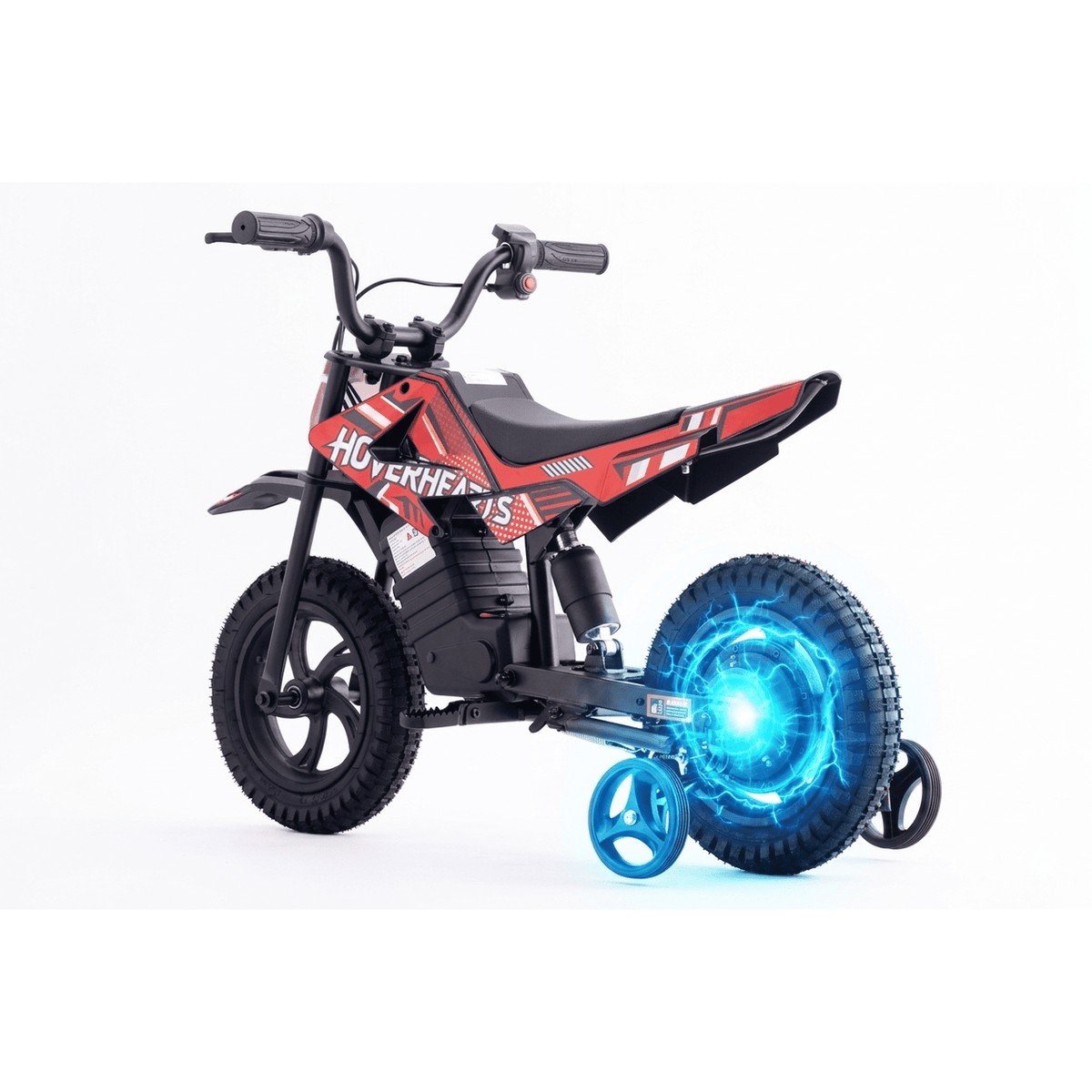 Aoemoe Electric Ride On Mini Bike for Beginners, 25.2V 2.6Ah Battery, Training Wheels & Rear Shock, 6.2 MPH Max Speed, All-Terrain Outdoor Toy, Red