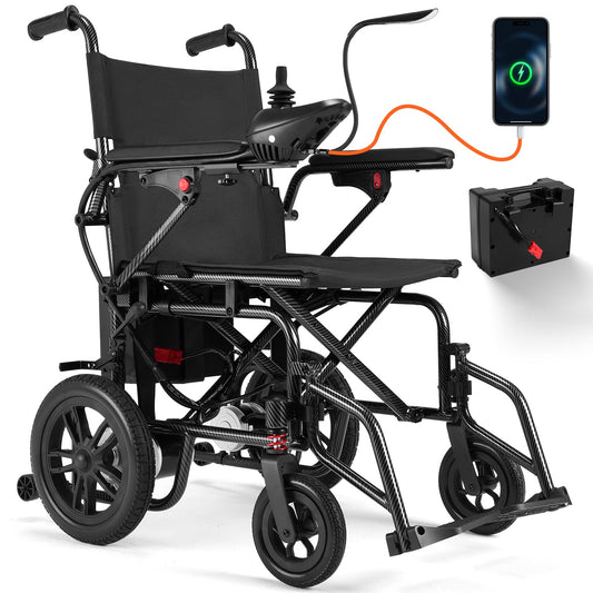 Aoemoe Electric Wheelchair, 15+ Miles Long-Range (397LBS) Lightweight Portable Electric Wheelchair for Adults, USB Phone Charger & Reading Light, Smart Motorized Mobility Scooter with 360° Joystick
