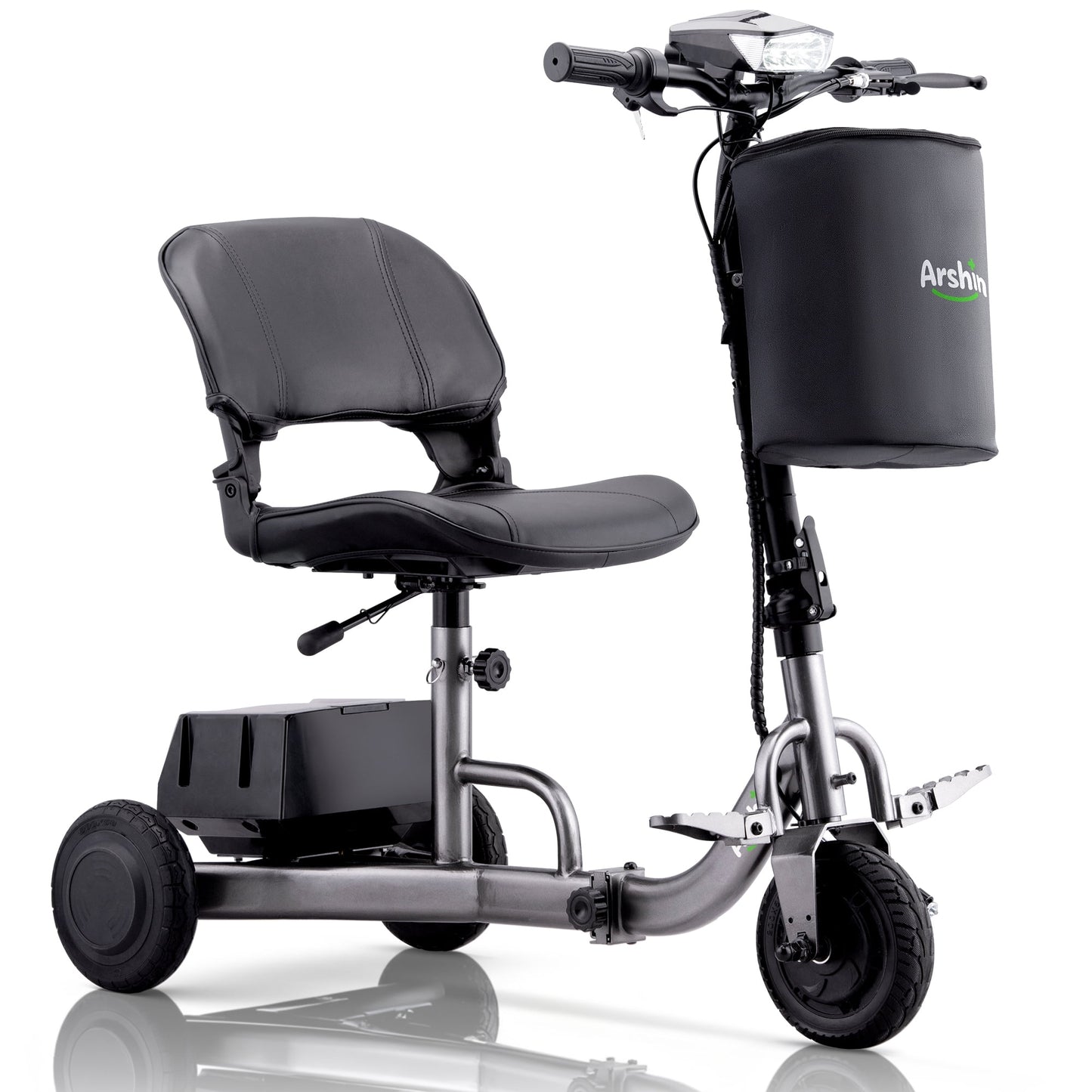 Aoemoe Fold-N-Go 3-Wheel Electric Mobility Scooter – 50 lbs Ultra-Light, Dual Battery, 300 lb Capacity, Cruise & Travel Approved, Grey