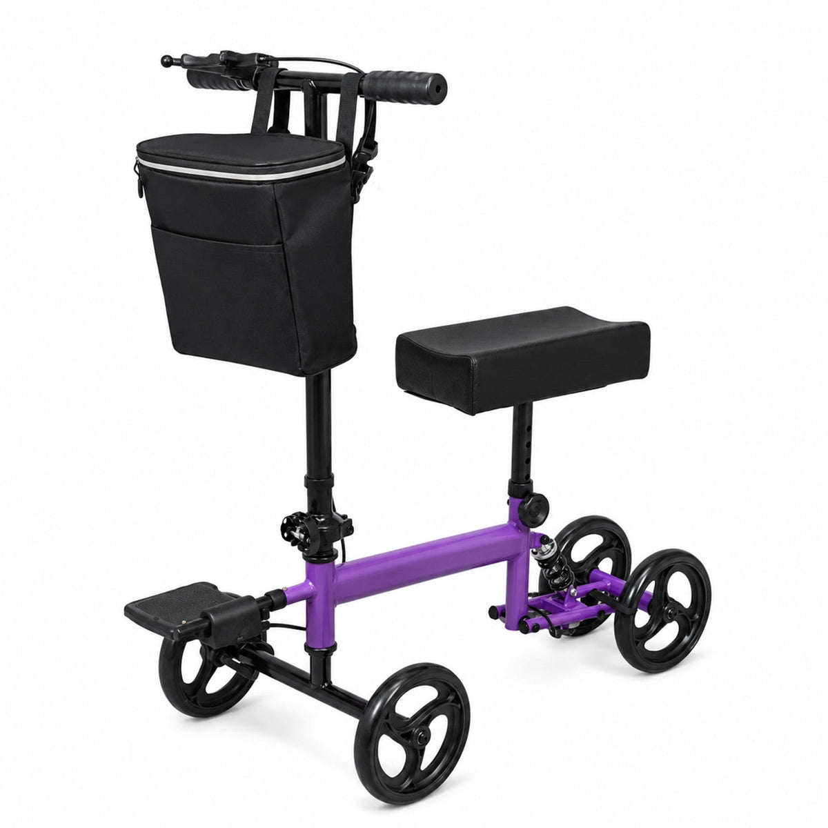 QEASET Knee Walker, Foldable Knee Scooter with Brake & Bag, Purple