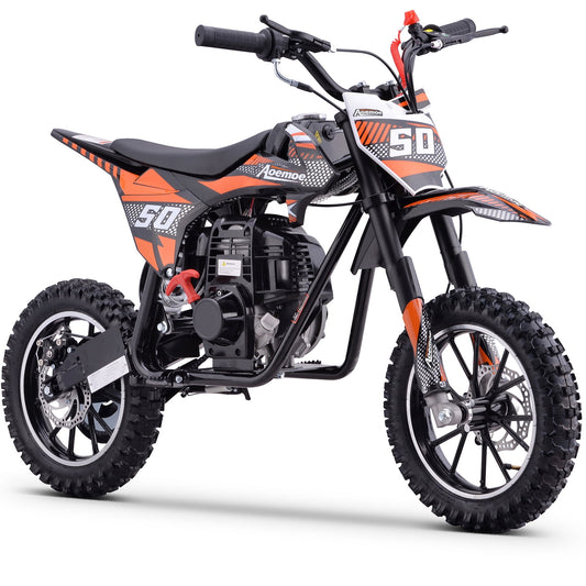 Aoemoe Gas Dirt Bike, 50cc 4-Stroke Gas Powered Kids Off Road Motorcycle (Model-DB4S004) with Off-Road Tire, Suspensions, Disc Brakes, Max Load 165Lbs, Up to 25Mph, NO OIL MIX REQUIRED
